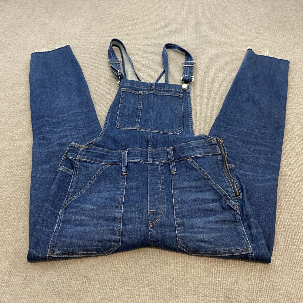 Madewell Overalls Womens Medium Blue Denim Adjustable Straps Raw Hem Side Zip